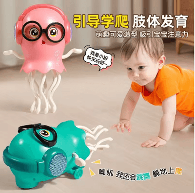Durable Plastic LED Light Octopus Electric Sensory Crawling Squid Toy Obstacle Avoidance Feature Electronic Pet for_img_0