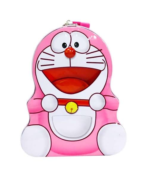 Blue Doraemon Cartoon Metal Kiddy Piggy Bank Coin Box with Lock