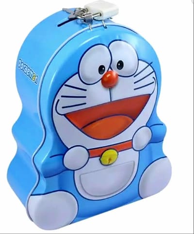 Blue Doraemon Cartoon Metal Kiddy Piggy Bank Coin Box with Lock_img_1