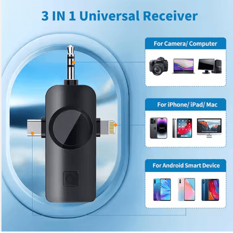 F11-2 3in 1 Wireless Collar Microphone for iPhone/Android/Type C