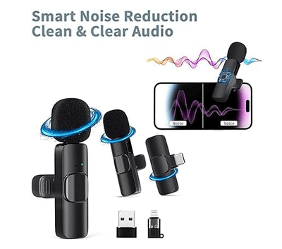 K9 Dual Wireless Microphone for USB-C Phone/iPhone Wireless Mic for Youtubers Facebook Live Stream for Recording Vlog (2 Microphone+ 1 Receiver) (Compatible with USB-C/iPhone)_img_0