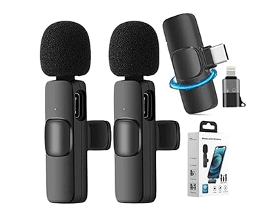 K9 Dual Wireless Microphone for USB-C Phone/iPhone Wireless Mic for Youtubers Facebook Live Stream for Recording Vlog (2 Microphone+ 1 Receiver) (Compatible with USB-C/iPhone)_img_1