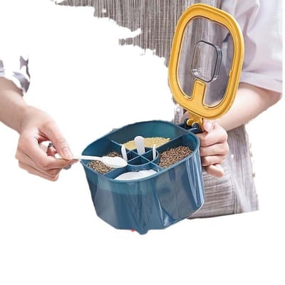 PP 4 Grid Seasoning Spice Container Nordic Style Kitchen Seasoning Storage Box With Lid and Spoon Set_img_3