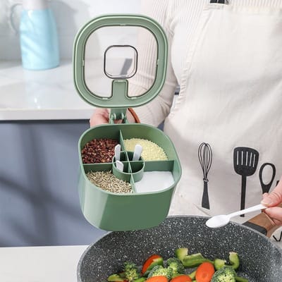 PP 4 Grid Seasoning Spice Container Nordic Style Kitchen Seasoning Storage Box With Lid and Spoon Set_img_2