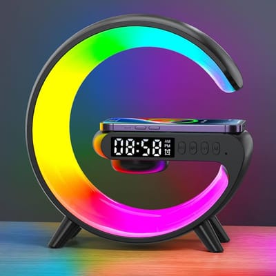 Smart Table Lamp with Wireless Charger, App Control,Sunrise WakeUp Light, RGB Lamp, Clock, Alarm, Mini Bluetooth Speaker, Dimmable Night Light Lamp Alarm Clock G63_img_0