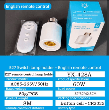 E27 Switch Lamp Holder with English Remote Control_img_4