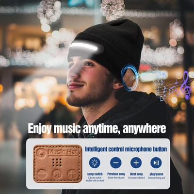 M1-BTD3 Rechargeable LED Light Beanie Hat Night Running Bluetooth-Compatible Music Headset Cap_img_0