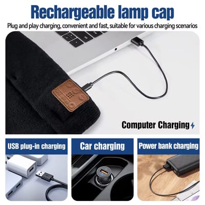 M1-BTD3 Rechargeable LED Light Beanie Hat Night Running Bluetooth-Compatible Music Headset Cap_img_1
