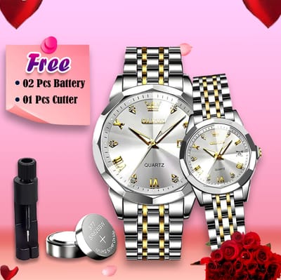 Olevs Stainless Steel fashionable Couple watches Silver_img_0