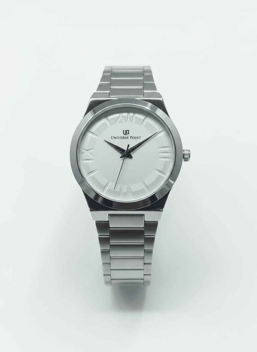 Universe Point White with subtle Roman numeral hour markers watch