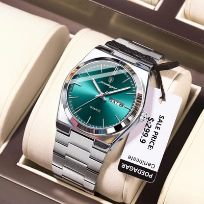 POEDAGAR 930 Men's New Luxury Luminous Date Week Stainless Steel Quartz Watch For Men_img_1