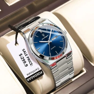 POEDAGAR 930 Men's New Luxury Luminous Date Week Stainless Steel Quartz Watch For Men_img_0