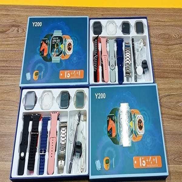Y200 Smartwatch ( 3 Watches + 13 Straps + Silicone Case + Touch Pen + Counter ) 3 in 1 Combo Pack Smart Watch