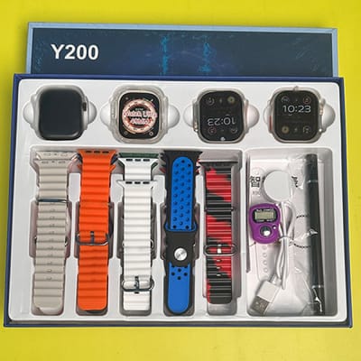 Y200 Smartwatch ( 3 Watches + 13 Straps + Silicone Case + Touch Pen + Counter ) 3 in 1 Combo Pack Smart Watch_img_1
