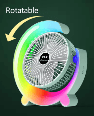 Portable USB Rechargeable Mini Desktop/Table Fan - Rainbow LED Quiet Cooling Fan for Home Office Travel & Indoor Outdoor Use_img_1