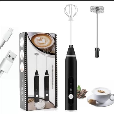 Rechargeable Handheld 3-Speed Adjustable For Latte Coffee mixer 2 in 1Milk Frother_img_2